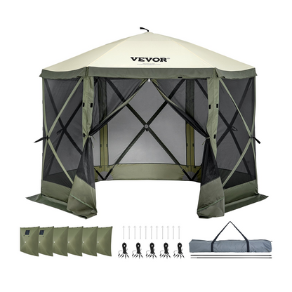 VEVOR Pop Up Gazebo Tent, Pop-Up Screen Tent 6 Sided Canopy Sun Shelter with 6 Removable Privacy Wind Cloths & Mesh Windows, 10x10FT Quick Set Screen Tent with Mosquito Netting, Army Green, Goodies N Stuff