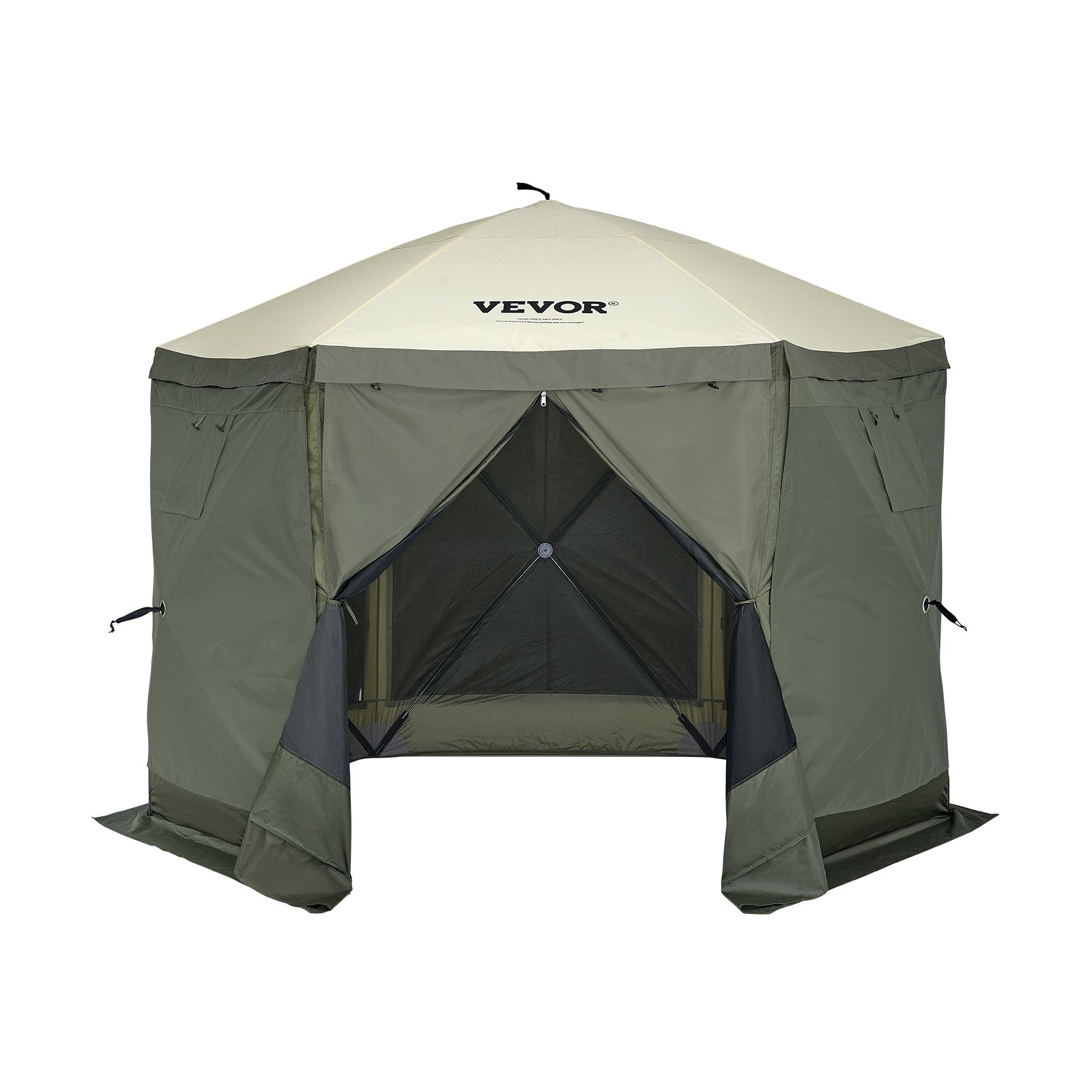 VEVOR Pop Up Gazebo Tent, Pop-Up Screen Tent 6 Sided Canopy Sun Shelter with 6 Removable Privacy Wind Cloths & Mesh Windows, 10x10FT Quick Set Screen Tent with Mosquito Netting, Army Green, Goodies N Stuff