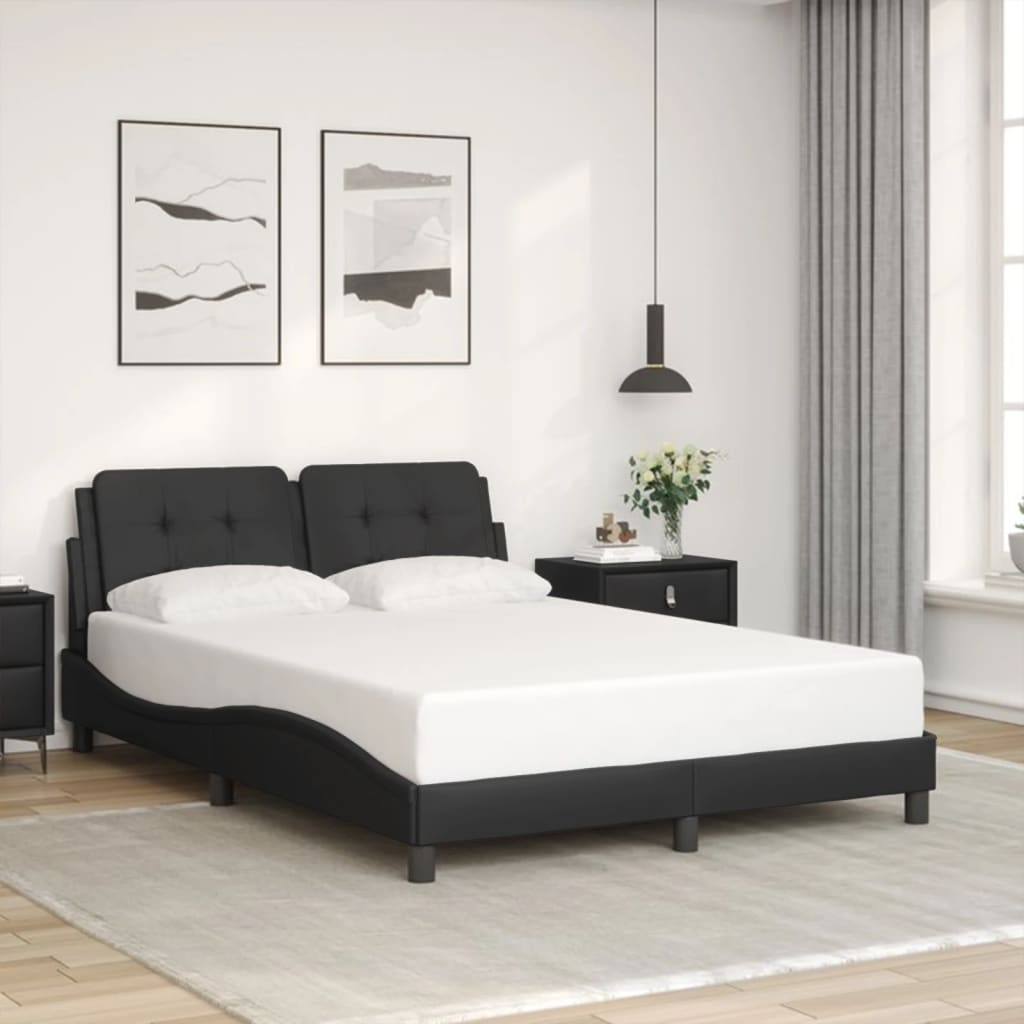 vidaXL Bed Frame with Headboard Black 53.9"x74.8" Full Faux Leather, Goodies N Stuff