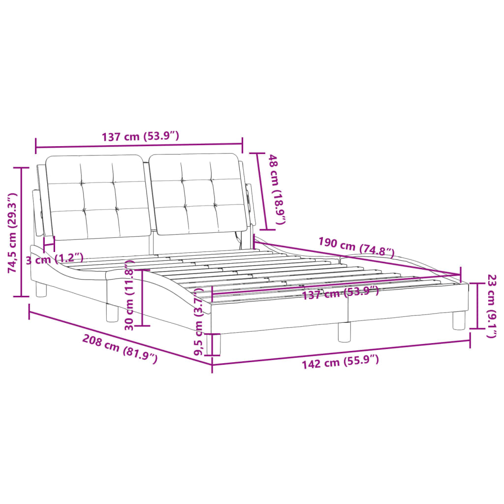 vidaXL Bed Frame with Headboard Black 53.9"x74.8" Full Faux Leather, Goodies N Stuff