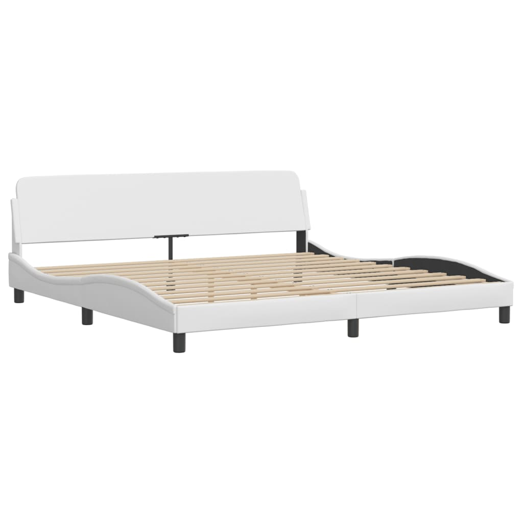vidaXL Bed Frame with LED Lights White 76"x79.9" King Faux Leather, Goodies N Stuff