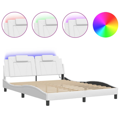vidaXL Bed Frame with LED Lights White 59.8"x79.9" Queen Faux Leather, Goodies N Stuff