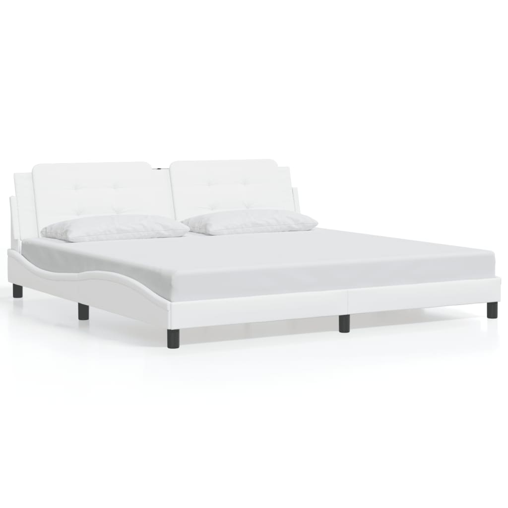 vidaXL Bed Frame with LED Light White 76"x79.9" King Faux Leather, Goodies N Stuff