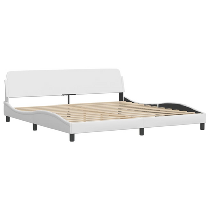 vidaXL Bed Frame with LED Light White 76"x79.9" King Faux Leather, Goodies N Stuff