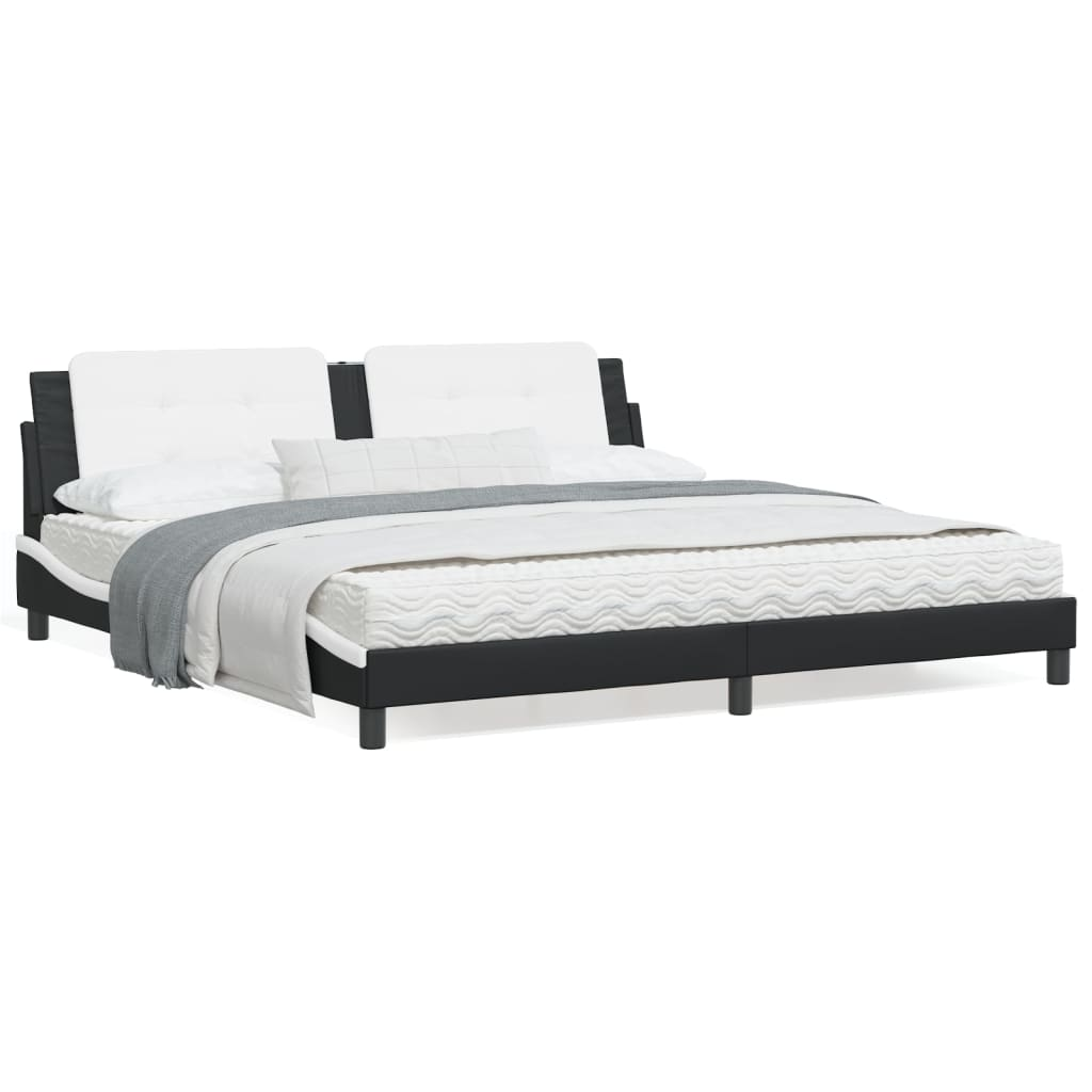 vidaXL Bed Frame with LED Light Black and White 76"x79.9" King Faux Leather, Goodies N Stuff