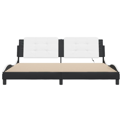 vidaXL Bed Frame with LED Light Black and White 76"x79.9" King Faux Leather, Goodies N Stuff