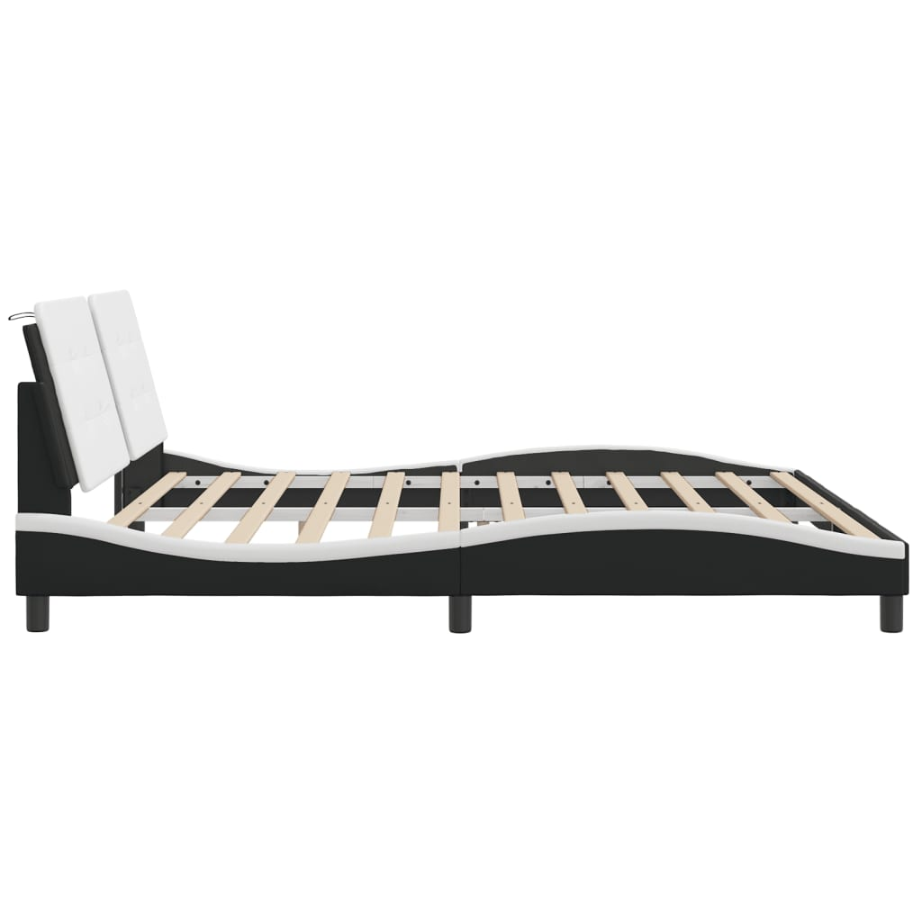 vidaXL Bed Frame with LED Light Black and White 76"x79.9" King Faux Leather, Goodies N Stuff