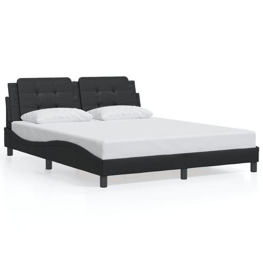 vidaXL Bed Frame with LED Light Black 59.8"x79.9" Queen Faux Leather, Goodies N Stuff