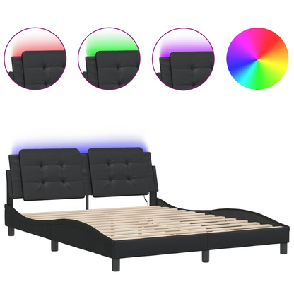 vidaXL Bed Frame with LED Light Black 59.8"x79.9" Queen Faux Leather, Goodies N Stuff