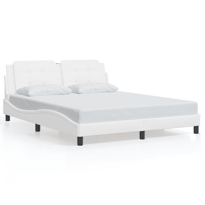 vidaXL Bed Frame with LED Light White 59.8"x79.9" Queen Faux Leather, Goodies N Stuff