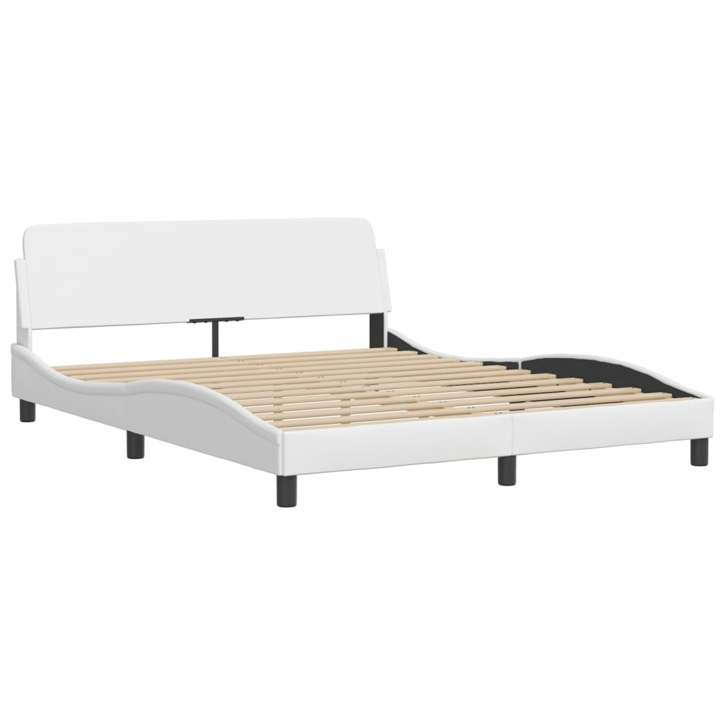 vidaXL Bed Frame with LED Light White 59.8"x79.9" Queen Faux Leather, Goodies N Stuff