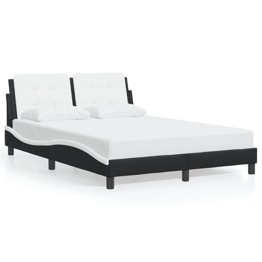 vidaXL Bed Frame with LED Light Black and White 53.9"x74.8" Full Faux Leather, Goodies N Stuff