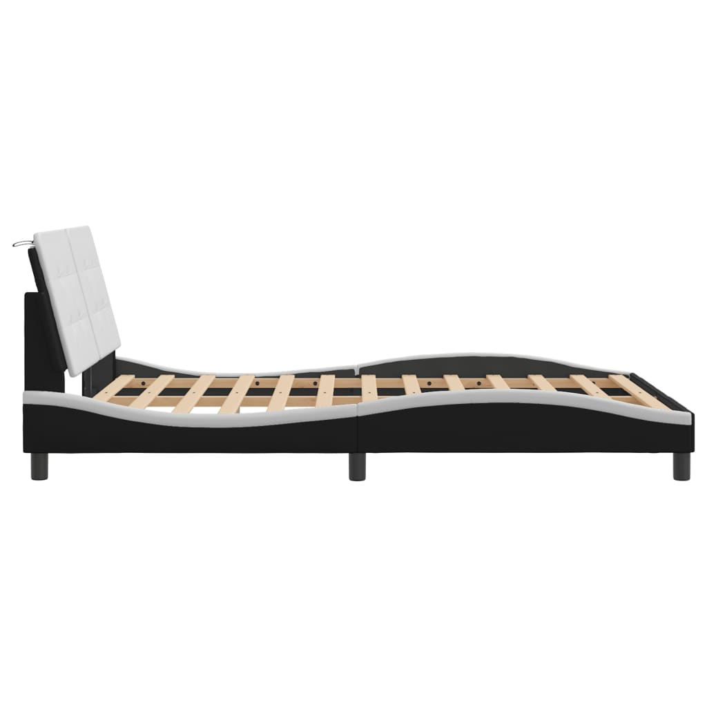 vidaXL Bed Frame with LED Light Black and White 53.9"x74.8" Full Faux Leather, Goodies N Stuff