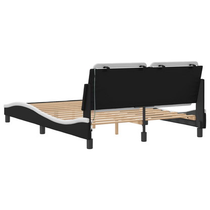 vidaXL Bed Frame with LED Light Black and White 53.9"x74.8" Full Faux Leather, Goodies N Stuff