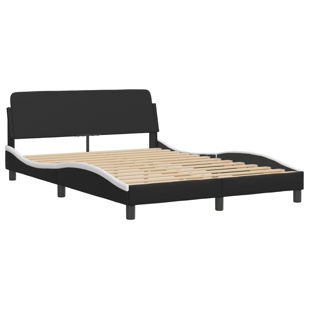 vidaXL Bed Frame with LED Light Black and White 53.9"x74.8" Full Faux Leather, Goodies N Stuff