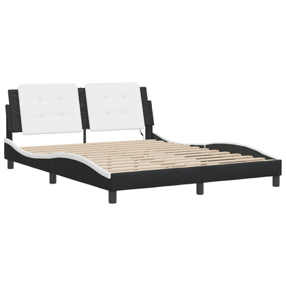 vidaXL Bed Frame with LED Light Black and White 59.8"x79.9" Queen Faux Leather, Goodies N Stuff