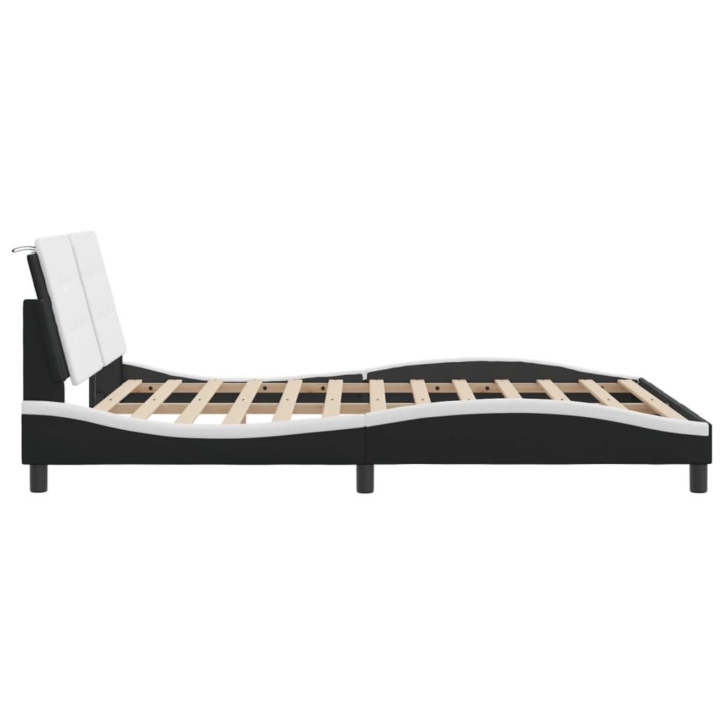vidaXL Bed Frame with LED Light Black and White 59.8"x79.9" Queen Faux Leather, Goodies N Stuff