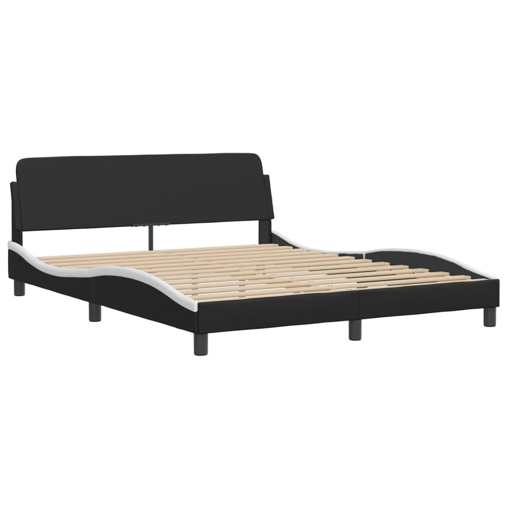 vidaXL Bed Frame with LED Light Black and White 59.8"x79.9" Queen Faux Leather, Goodies N Stuff