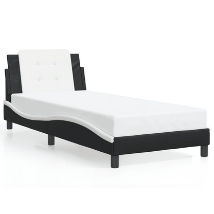 vidaXL Bed Frame with LED Light Black and White 39.4"x74.8" Twin Faux Leather, Goodies N Stuff