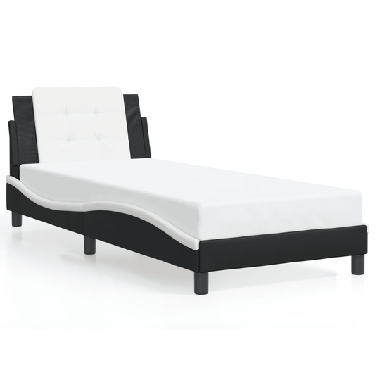 vidaXL Bed Frame with LED Light Black and White 39.4"x74.8" Twin Faux Leather, Goodies N Stuff