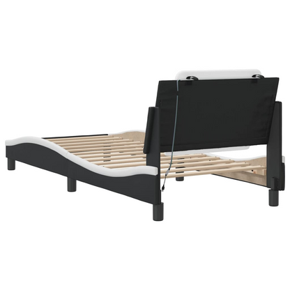 vidaXL Bed Frame with LED Light Black and White 39.4"x74.8" Twin Faux Leather, Goodies N Stuff