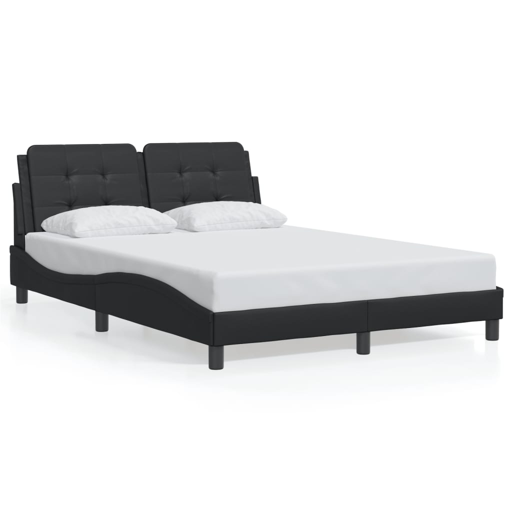 vidaXL Bed Frame with LED Light Black 53.9"x74.8" Full Faux Leather, Goodies N Stuff