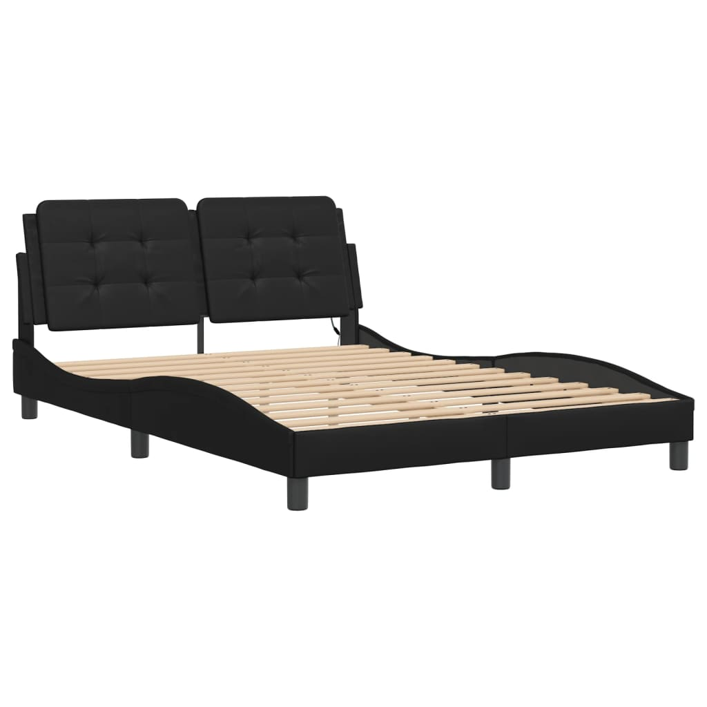 vidaXL Bed Frame with LED Light Black 53.9"x74.8" Full Faux Leather, Goodies N Stuff