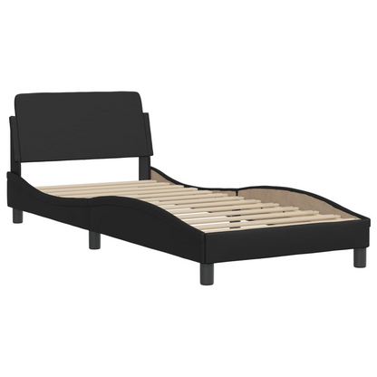 vidaXL Bed Frame with LED Light Black 39.4"x79.9" Twin XL Faux Leather, Goodies N Stuff