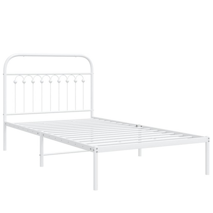 vidaXL Metal Bed Frame with Headboard White 39.4"x78.7", Goodies N Stuff