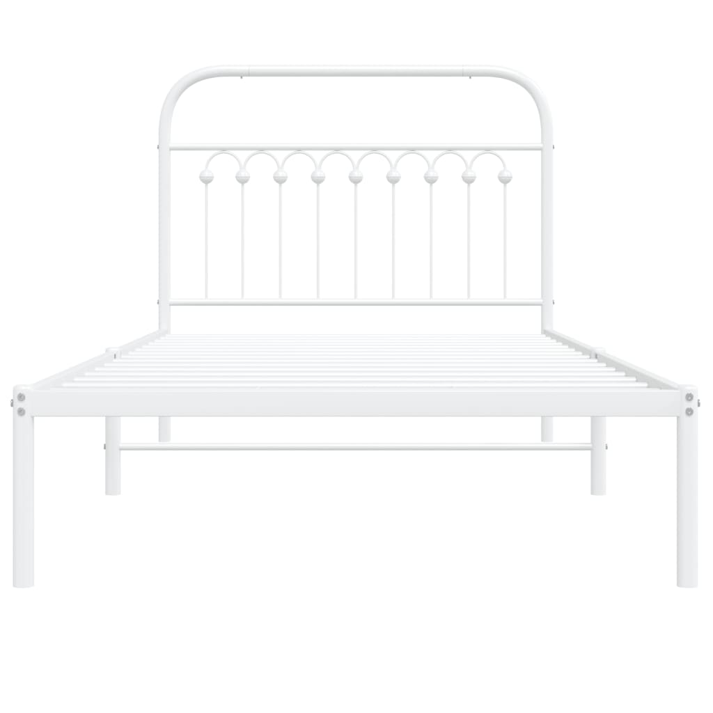 vidaXL Metal Bed Frame with Headboard White 39.4"x78.7", Goodies N Stuff