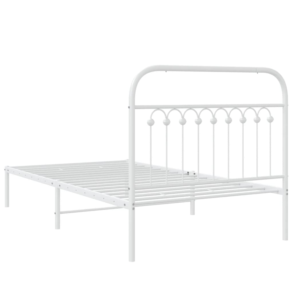 vidaXL Metal Bed Frame with Headboard White 39.4"x78.7", Goodies N Stuff