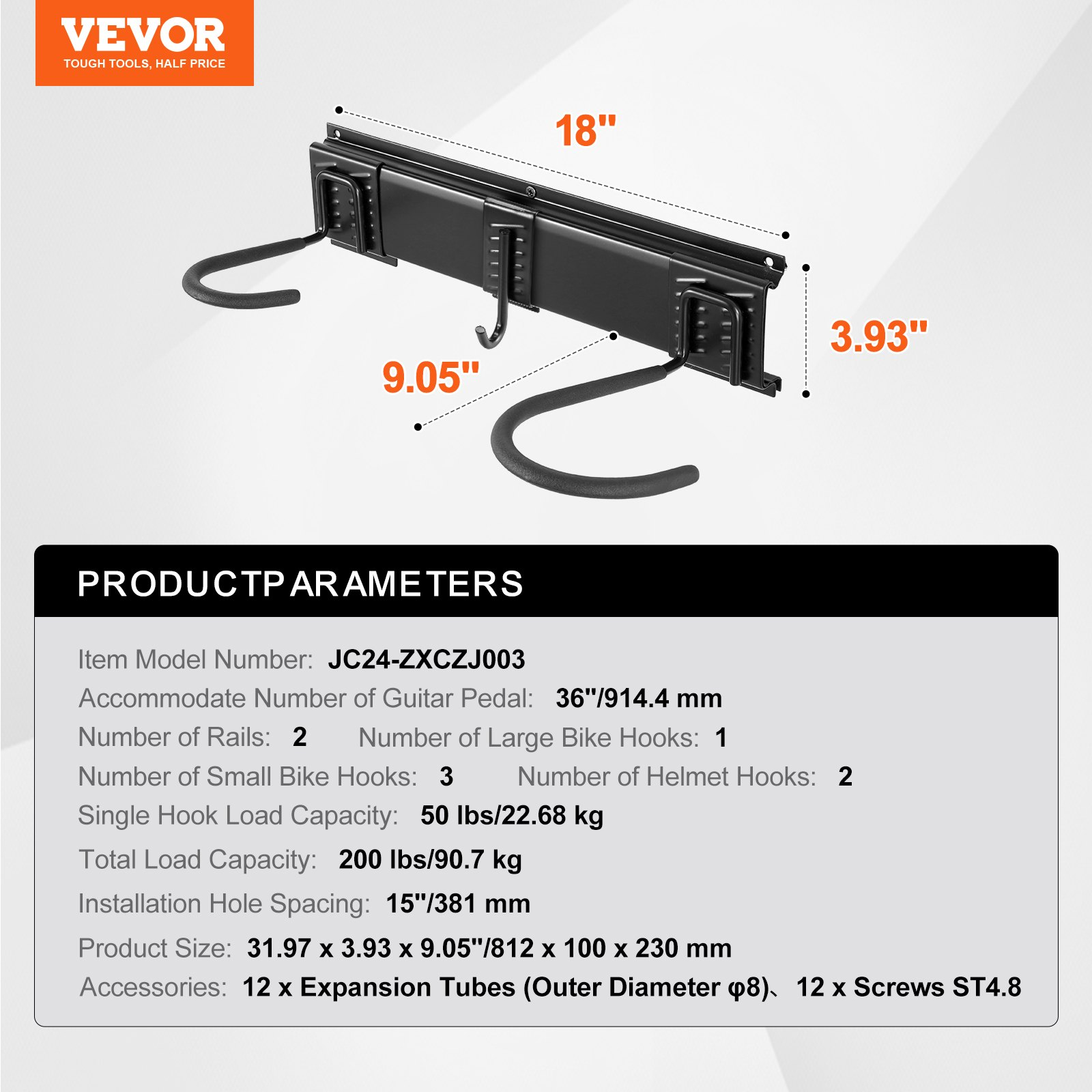 VEVOR Bike Storage Rack, 4 Bike Racks and 2 Helmets Hooks, Wall Mount Bike Storage Hanger, Home & Garage Organizer, Customizable for Various Bike Sizes, Adjustable Holder, Holds Up to 200 lbs, 36-inch, Goodies N Stuff