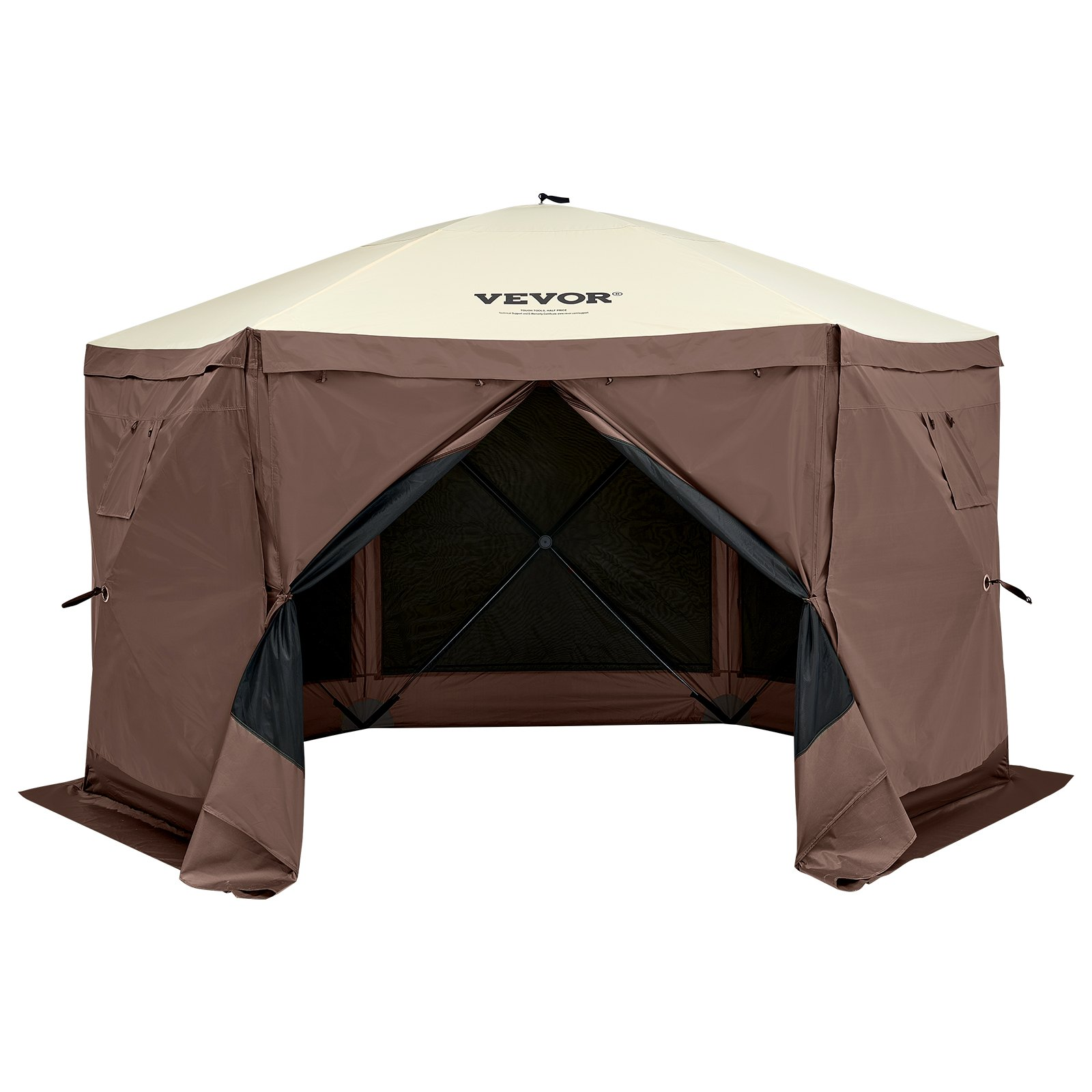 VEVOR Pop Up Gazebo Tent, Pop-Up Screen Tent 6 Sided Canopy Sun Shelter with 6 Removable Privacy Wind Cloths & Mesh Windows, 11.5x11.5FT Quick Set Screen Tent with Mosquito Netting, Brown, Goodies N Stuff