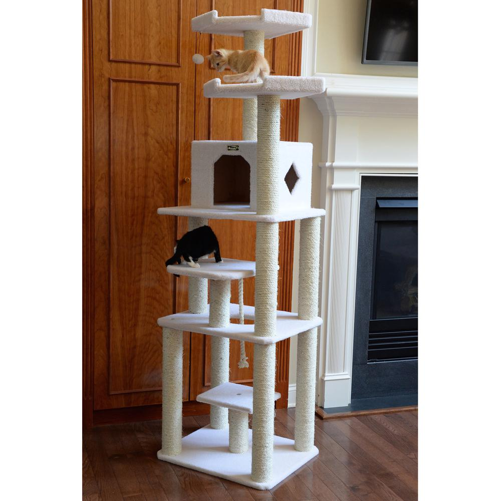 Armarkat B7801 Classic Real Wood Cat Tree In Ivory, Jackson Galaxy Approved, Six Levels With Playhouse and Rope SwIng, Goodies N Stuff