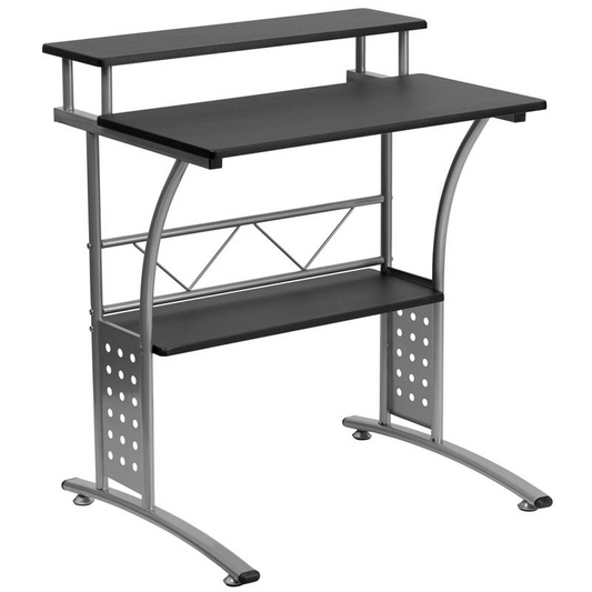 Black Computer Desk with Storage Shelves - Modern Design, Goodies N Stuff
