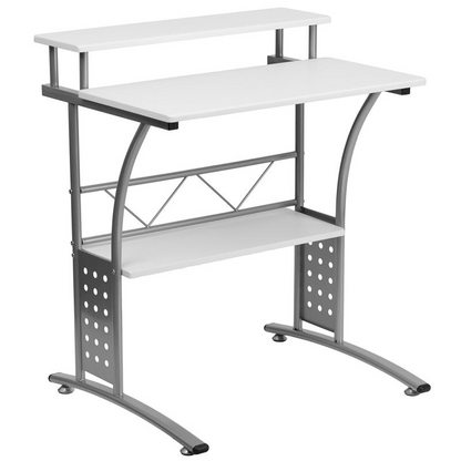 Modern White Computer Desk with Storage Shelves | Compact and Stylish, Goodies N Stuff