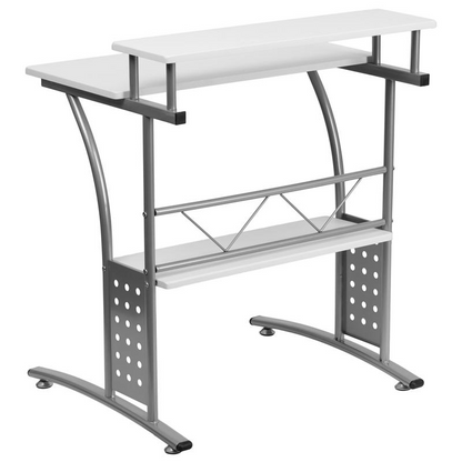 Modern White Computer Desk with Storage Shelves | Compact and Stylish, Goodies N Stuff