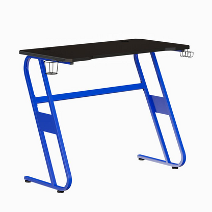 Blue Gaming Ergonomic Desk with Cup Holder and Headphone Hook, Goodies N Stuff