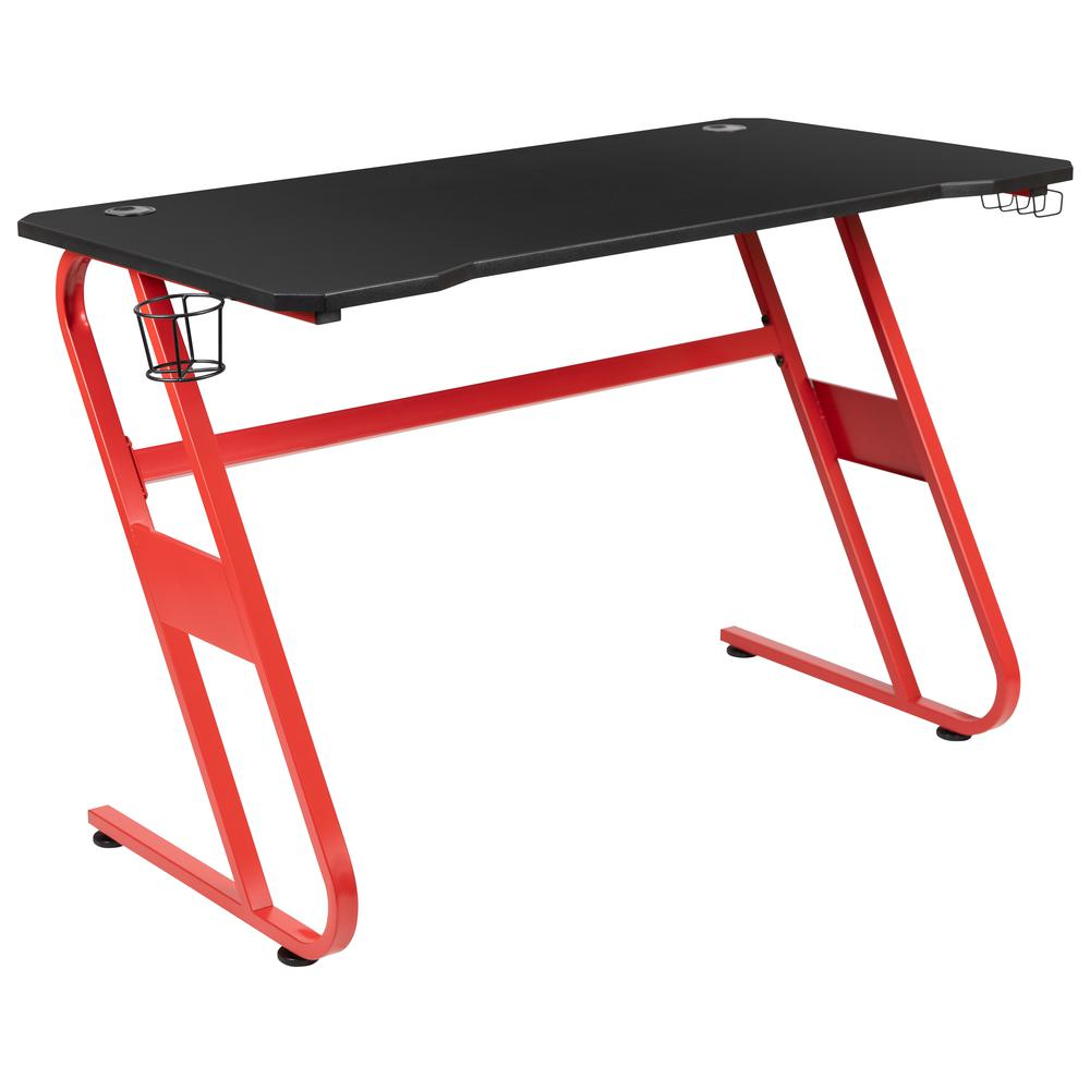 Red Gaming Ergonomic Desk with Cup Holder and Headphone Hook, Uncategorized, Goodies N Stuff