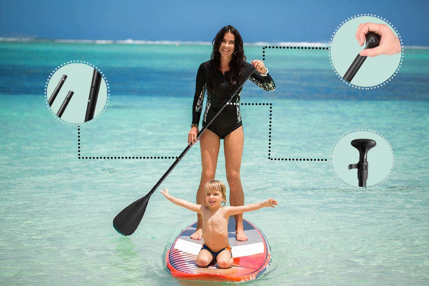 3-Piece Adjustable Alloy SUP Paddle, Black, Goodies N Stuff