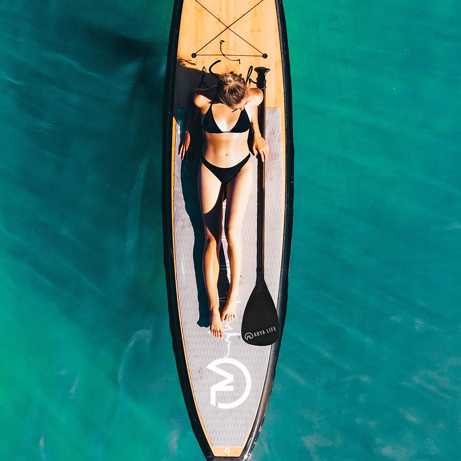 Arya Life 3 Piece Stand Up Paddle Board Paddle | Adjustable Carbon Fiber Shaft | Fiberglass Blade | 70-86 Inches | Black, Goodies N Stuff