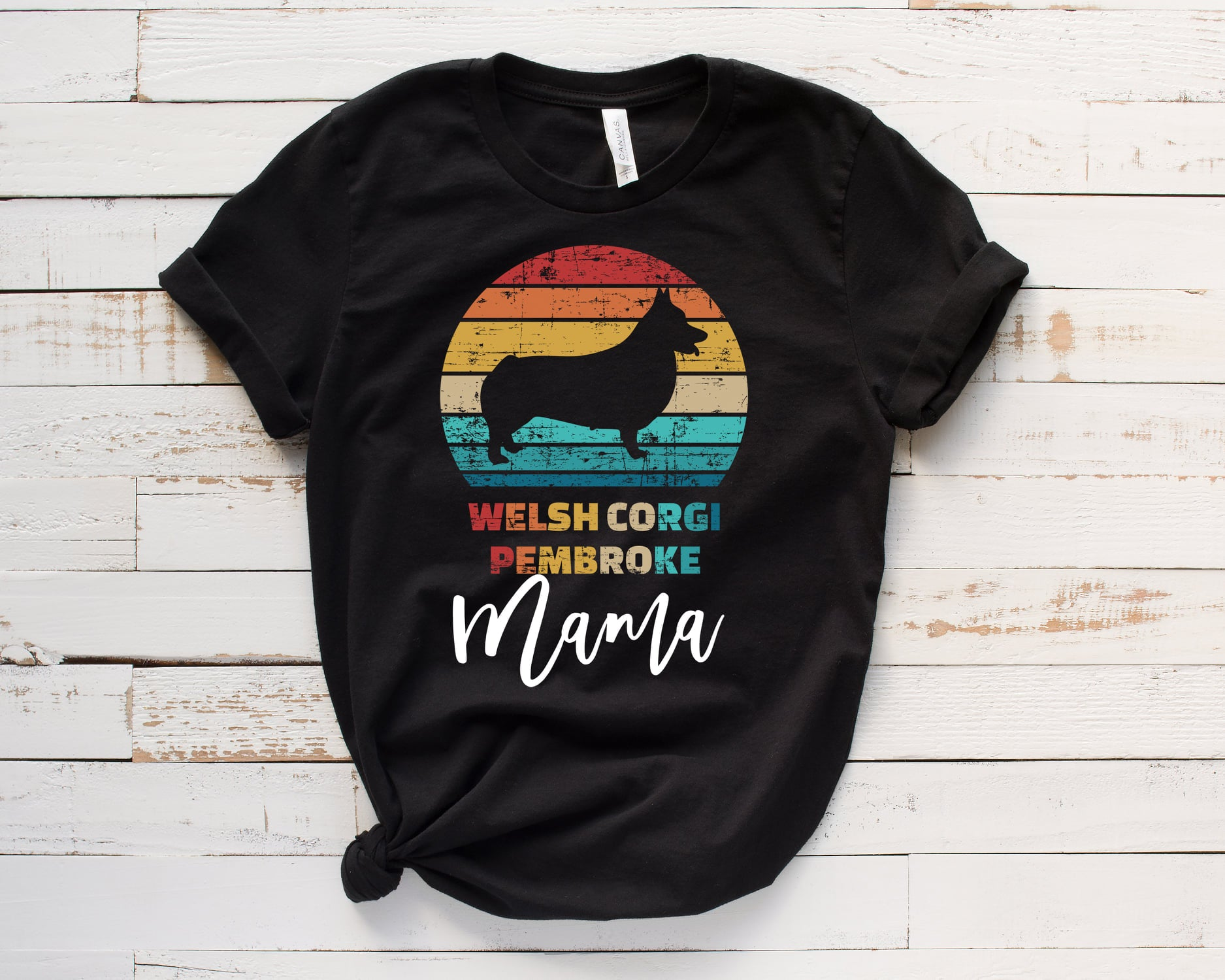Welsh Corgi Mama Vintage Rainbow Tee, Goodies N Stuff