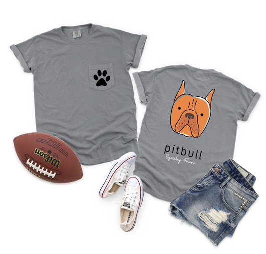 Pitbull Face Paw Pocket Tee - Show Your Love for Squishy Faces, Goodies N Stuff