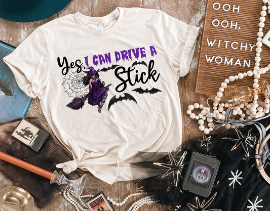 Yes, I Can Drive A Stick Witch Shirt - Halloween Tee for Scary Movie Nights and Trick-or-Treating, Goodies N Stuff