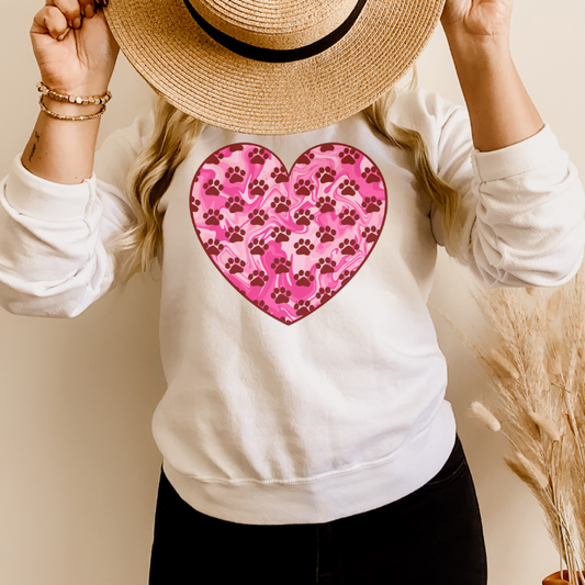 Marble Paw Print Heart Sweatshirt - Valentine's Day Gift, Dog Lover Apparel, Goodies N Stuff