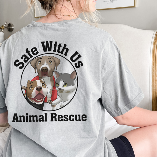 Safe With Us Animal Rescue Cartoon Circle Short Sleeve - Support Animal Rescue, Goodies N Stuff