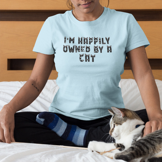 Happily Owned By a Cat T-Shirt - Perfect Gift for Cat Lovers, Goodies N Stuff