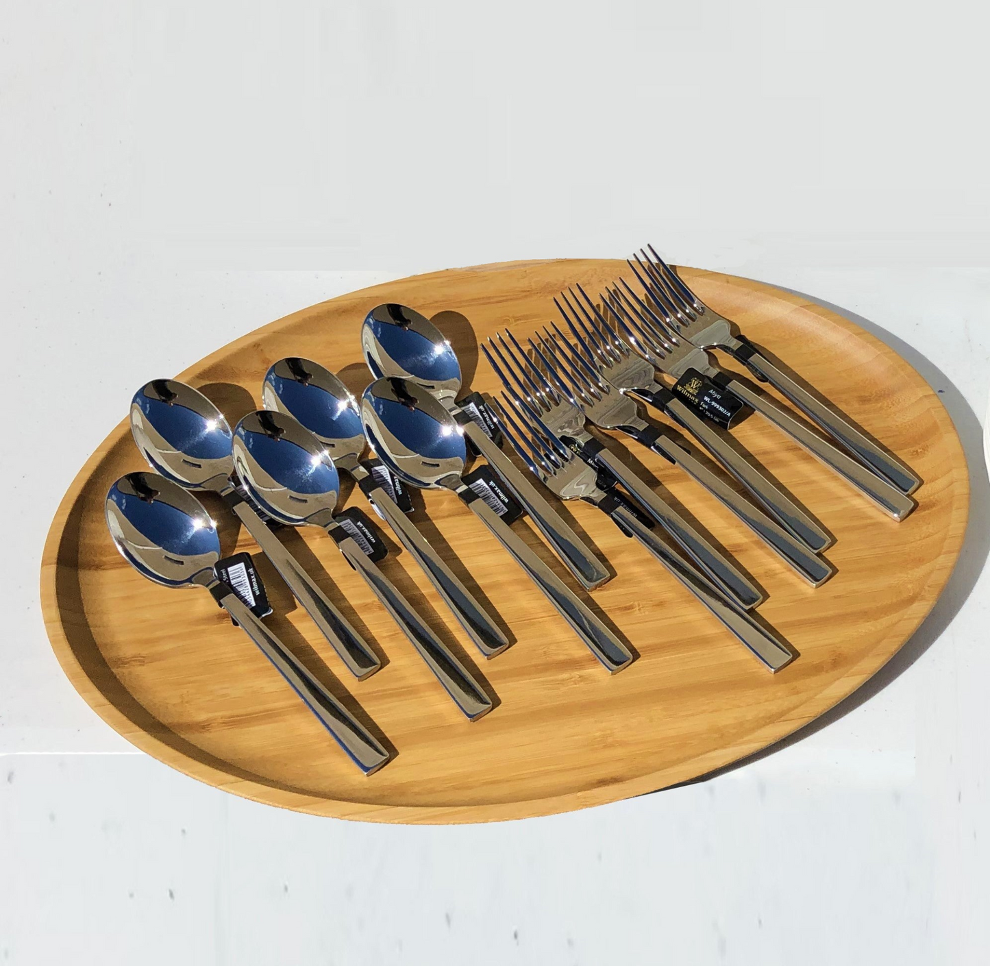 13 Piece 18/10 Stainless Steel Fork and Spoon Dinner Set with Square Solid Handle, Goodies N Stuff