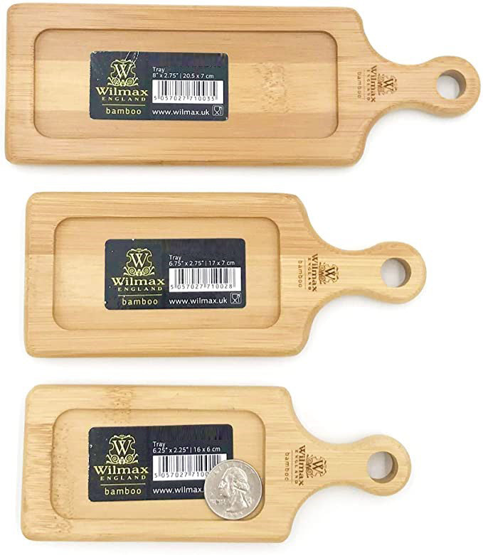 3 Bamboo Tray Set for Your Favorite O'dourves or Amuse Bouche - Sleek Fine Porcelain and Natural Bamboo Serving Boards - Perfect for Parties and Gifts, Goodies N Stuff