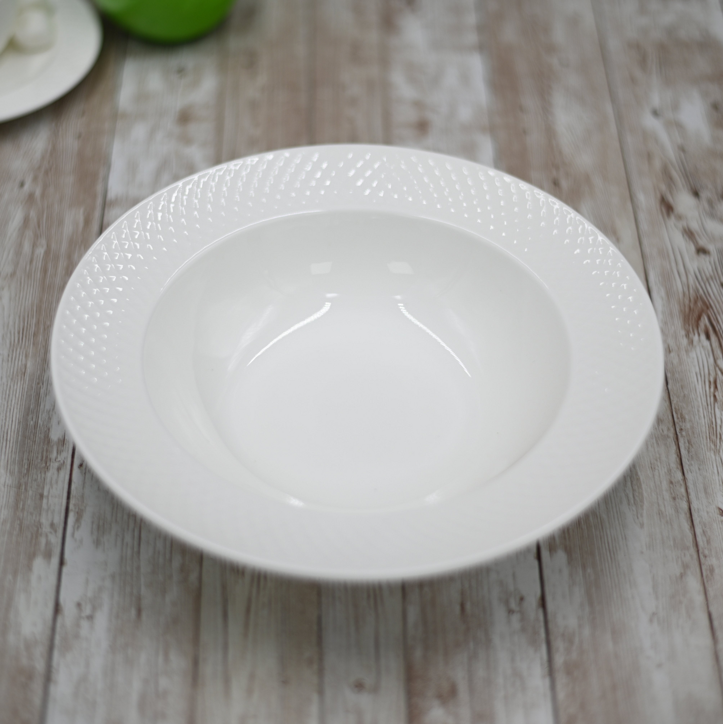 White Porcelain Deep Plate With Embossed Wide Rim 9" inch | Set Of 6 In Gift Box, Goodies N Stuff